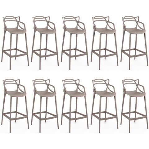 Kit 10 Banquetas Allegra com Encosto Design Cozinha/bancada - Fendi
