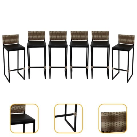 Kit 6 Banquetas Quadrada Junco Cappuccino para Balcão Ilha Cozinha Área Gourmet Bancada Piscina Bar