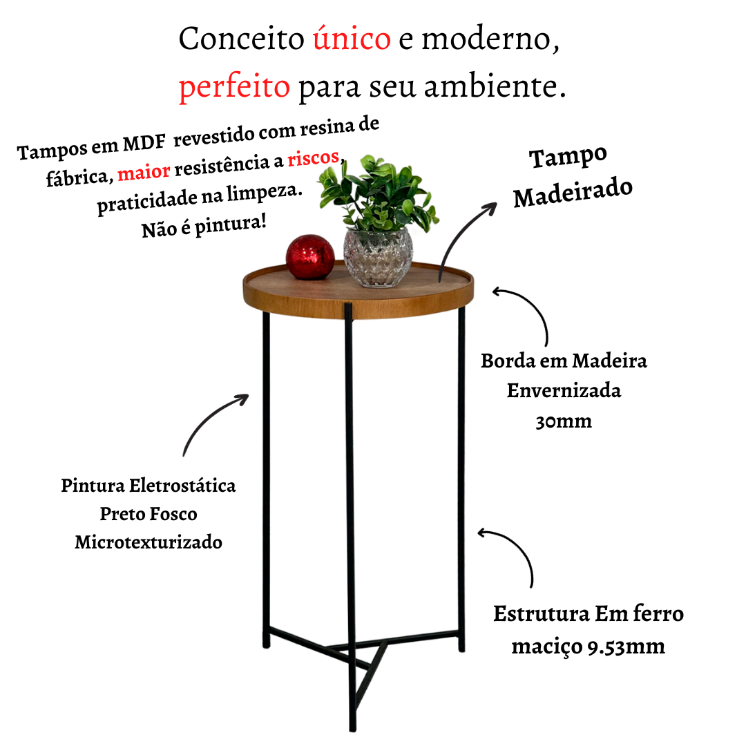 Mesa Apoio Canto Lateral Sala Estar Sofá Pequena Mesinha Quarto Centro Industrial Madecor Marrom - 2