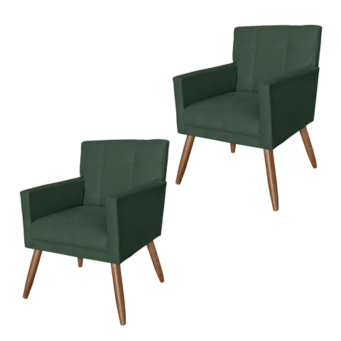 Jogo 2 Poltronas Estofadas Para Quarto Closet Onix Suede Verde - LM DECOR