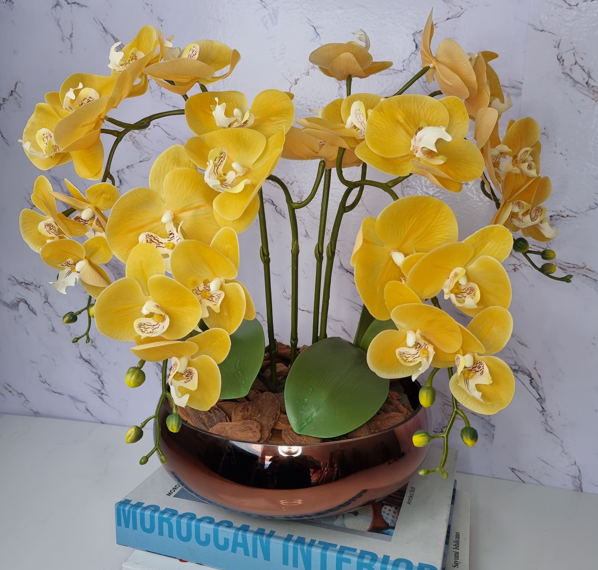 Arranjo Com 4 Orquídeas Amarela Vaso Cobre 28cm - 3