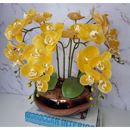Arranjo Com 4 Orquídeas Amarela Vaso Cobre 28cm - 3