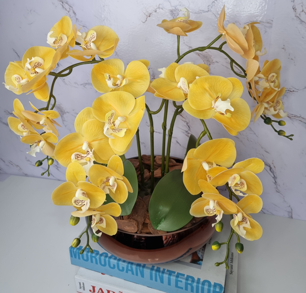 Arranjo Com 4 Orquídeas Amarela Vaso Cobre 28cm - 2