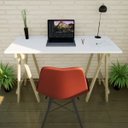 Ver imagem 5 de Escrivaninha Mesa Escritório Cavalete Pes Em Pratica 120cm Madeira E Branca