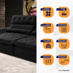 Sofá Retrátil/reclinável França 300cm Suede Velut com Molas no Assento - King House - 5