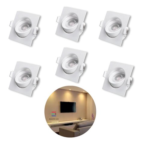 - 6 Spots Quadrado 5w Embutir Sanca Direcionavel Mr11 Dicroica