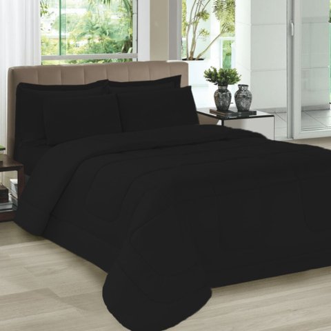 Kit Colcha Casal 5 Peças Toque Suave Preto 2,20x2,40 Casa Dona