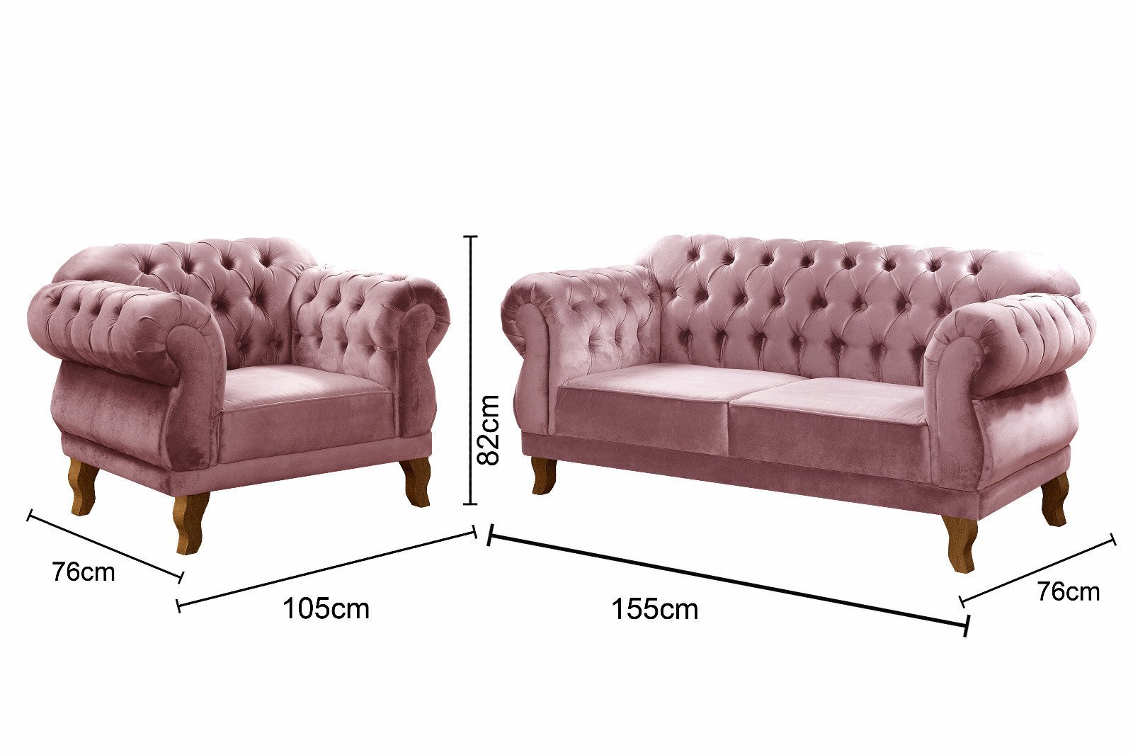 Conjunto Duquesa Chesterfield 2 Lugares + 1 Poltrona Vintage - Veludo Rosê - 3