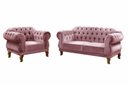 Ver imagem 1 de Conjunto Duquesa Chesterfield 2 Lugares + 1 Poltrona Vintage - Veludo Rosê