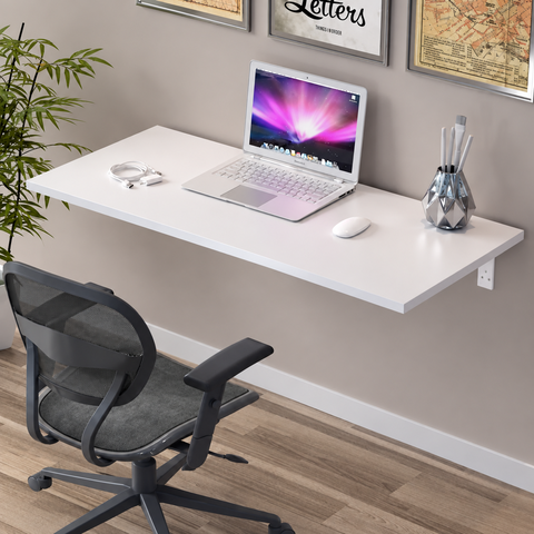 Mesa de Parede Dobrável Suspensa com Suporte 90x38 Cores:Branco