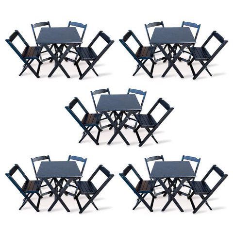 Kit De 5 Conjuntos De Mesa Dobrável 60x60 Com 4 Cadeiras Preto Cor: Preto
