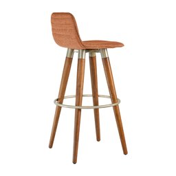 Kit 3 Banquetas Altas Luxo Versatil Aço Champanhe Linho Terracota Base Carvalho - 4
