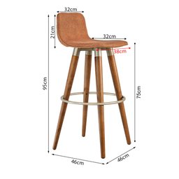 Kit 3 Banquetas Altas Luxo Versatil Aço Champanhe Linho Terracota Base Carvalho - 5