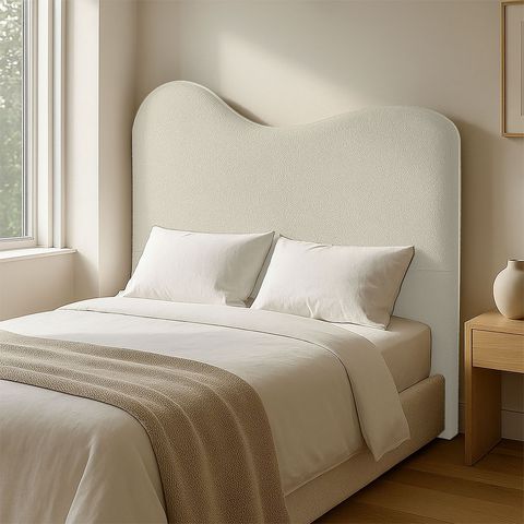 Cabeceira Orgânica Casal Estofada para Cama Box Bouclé Serena com Frame