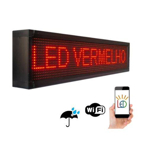 Painel Led Vermelho Letreiro Luminoso Digital 70x20 Alto Brilho Wi-fi Externo