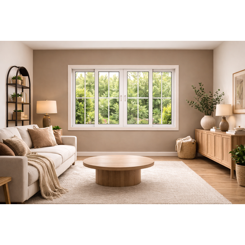 Janela de Correr 4 Folhas com Grade Alumínio Branco 120x120 Linha 25 Jade