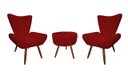Ver imagem 1 de Kit 2 Poltronas Decorativa Emilia + Puff Redondo Suede Vermelho Pés Madeira Mz Decor