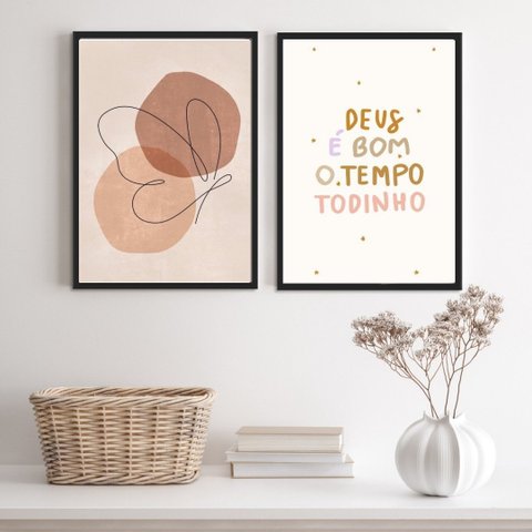 Kit 2 Quadros Borboleta Deus É Bom o Tempo todo 24x18cm - com Vidro:madeira Preta