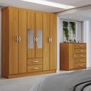 Ver imagem 1 de Guarda-roupa Casal Claire 6 Portas 2 Gavetas e Espelho com Cômoda 1 Porta 5 Gavetas Cinamomo - Panor