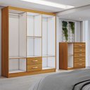 Ver imagem 5 de Guarda-roupa Casal Claire 6 Portas 2 Gavetas e Espelho com Cômoda 1 Porta 5 Gavetas Cinamomo - Panor