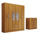 Ver imagem 3 de Guarda-roupa Casal Claire 6 Portas 2 Gavetas e Espelho com Cômoda 1 Porta 5 Gavetas Cinamomo - Panor