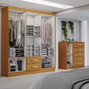 Ver imagem 2 de Guarda-roupa Casal Claire 6 Portas 2 Gavetas e Espelho com Cômoda 1 Porta 5 Gavetas Cinamomo - Panor