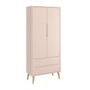 Ver imagem 2 de Jogo de Quarto Infantil Theo Guarda Roupa 2 Portas e Cômoda 6 Gaveta Rosa Fosco com Pés Madeira Natu