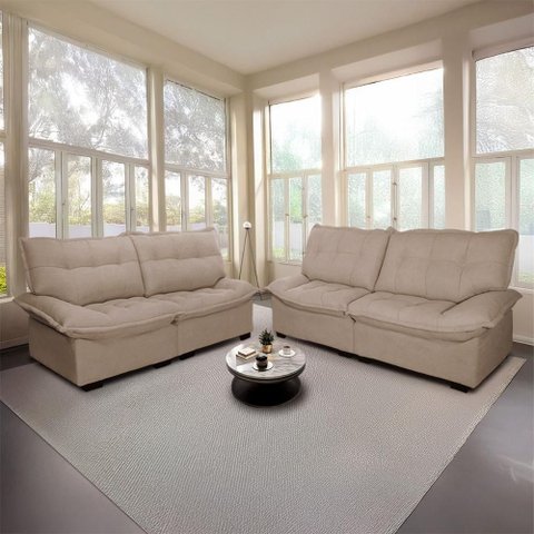 Conjunto Sofá Coliseu 3 e 2 Lugares Bouclê - King House