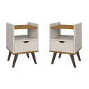 Ver imagem 1 de Kit 2 Mesas de Cabeceira Gabriela 1 Gaveta Moderna Luxo - Off White / Canela