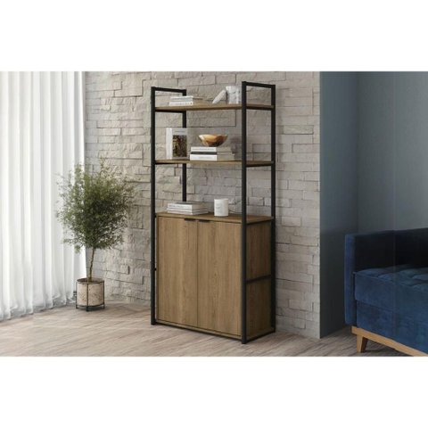 Estante para Livros Estilo Industrial Li041 Kappesberg Cor Freijó/preto Fosco