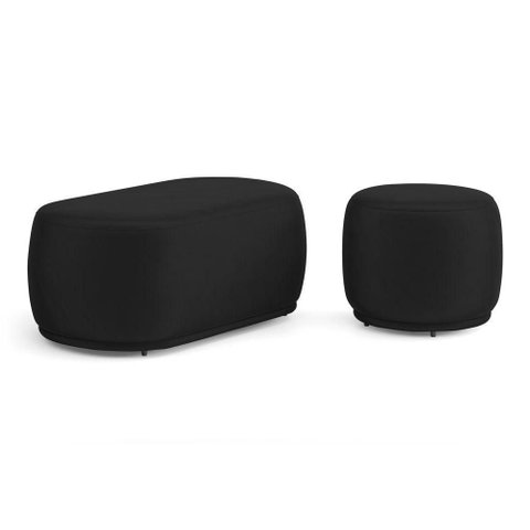 Conjunto 02 Puffs Decorativos Orgânicos Molly Veludo Preto - Desk Design