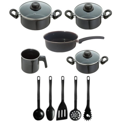 Jogo Panelas 10 Peças Aço Vítreo Preto Cerâmica Indução Jjb