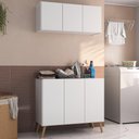 Ver imagem 2 de Conjunto Lavanderia Retrô Multiuso Armário Aéreo e Balcão 3 Portas Multimóveis Mp5050 Branco/