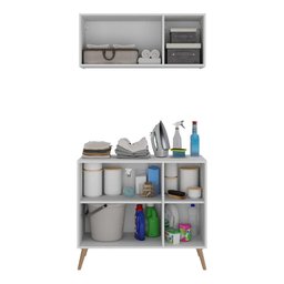 Conjunto Lavanderia Retrô Multiuso Armário Aéreo e Balcão 3 Portas Multimóveis Mp5050 Branco/ - 4