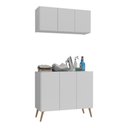 Ver imagem 1 de Conjunto Lavanderia Retrô Multiuso Armário Aéreo e Balcão 3 Portas Multimóveis Mp5050 Branco/