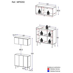 Conjunto Lavanderia Retrô Multiuso Armário Aéreo e Balcão 3 Portas Multimóveis Mp5050 Branco/ - 3