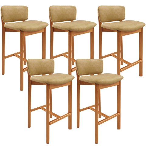 Kit 05 Banquetas Alta para Cozinha Sala de Jantar Bar Dara L02 Couríssimo Fendi - Lyam Decor