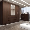 Ver imagem 1 de Quarto Completo Casal Honey 5 Portas 10 Gavetas com Espelho Ébano - Panorama Móveis