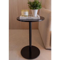 Mesa Lateral de Apoio Preta em Mdf Redonda Monopé para Sala Quarto Decoração 34cm - 3