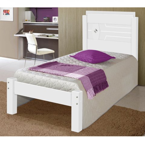 Cama Solteiro Lívia Cores Flex Quarto Branco/Lilas