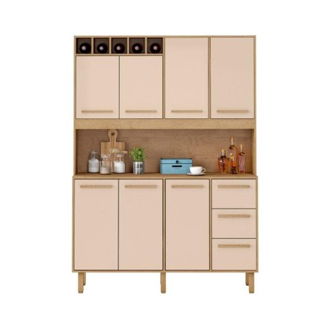 Armário de Cozinha Rafaela 1,43m 7 Portas Amêndoa Off White