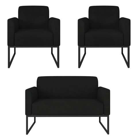 Kit Namoradeira E 2 Poltronas Industrial Preta S07 Preto