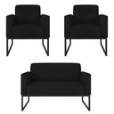 Ver imagem 1 de Kit Namoradeira E 2 Poltronas Industrial Preta S07 Preto