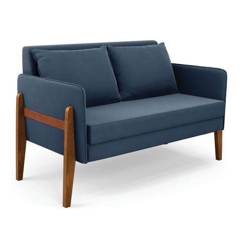 Namoradeira 2 Lugares Lana Suede Base de Madeira - D’Rossi Azul Marinho