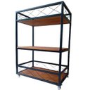 Ver imagem 1 de Carrinho Aparador Auxiliar Estilo Industrial de Ferro e Madeira com 3 Prateleiras e 4 Rodízios