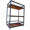 Ver imagem 2 de Carrinho Aparador Auxiliar Estilo Industrial de Ferro e Madeira com 3 Prateleiras e 4 Rodízios