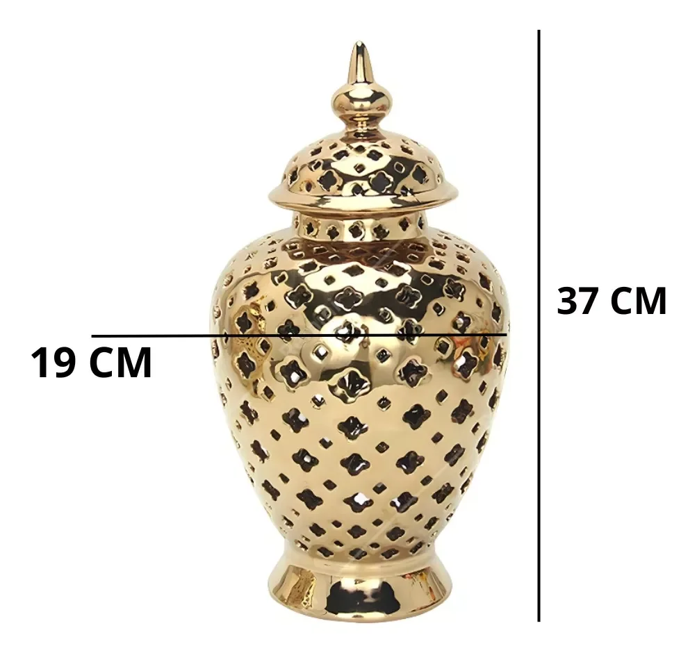 Vaso Grande Dourado Decorativo Porcelana Chinesa 37x19 - 6