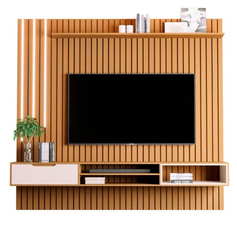 Home Ripado com 2 Prateleiras e Led Chiba Nature Pérola