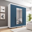 Ver imagem 1 de Roupeiro Solteiro Madri 4 Portas com Espelho 161x214cm Azul/Branco 250828