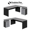 Ver mais imagens de Mesa em L Escritório 150cm Gaveteiro 4 Gavetas Cinza Sagrado com Preto F5 Office